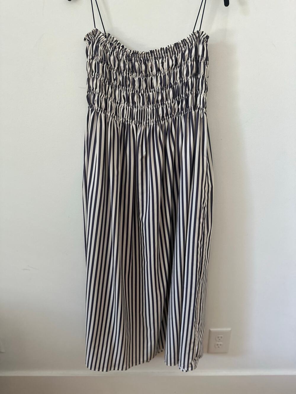 Unbranded Gray/Cream Stripe Sleeveless Dress with Smocking, Pockets